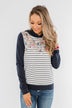 Simple Pleasures Floral & Stripes Hoodie- Navy
