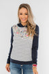 Simple Pleasures Floral & Stripes Hoodie- Navy