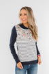 Simple Pleasures Floral & Stripes Hoodie- Navy