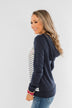 Simple Pleasures Floral & Stripes Hoodie- Navy