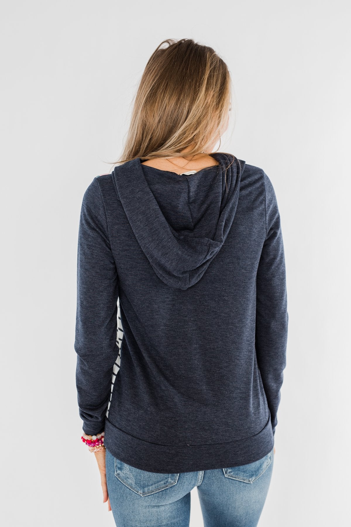 Simple Pleasures Floral & Stripes Hoodie- Navy