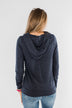 Simple Pleasures Floral & Stripes Hoodie- Navy