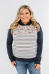 Simple Pleasures Floral & Stripes Hoodie- Navy