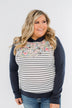 Simple Pleasures Floral & Stripes Hoodie- Navy