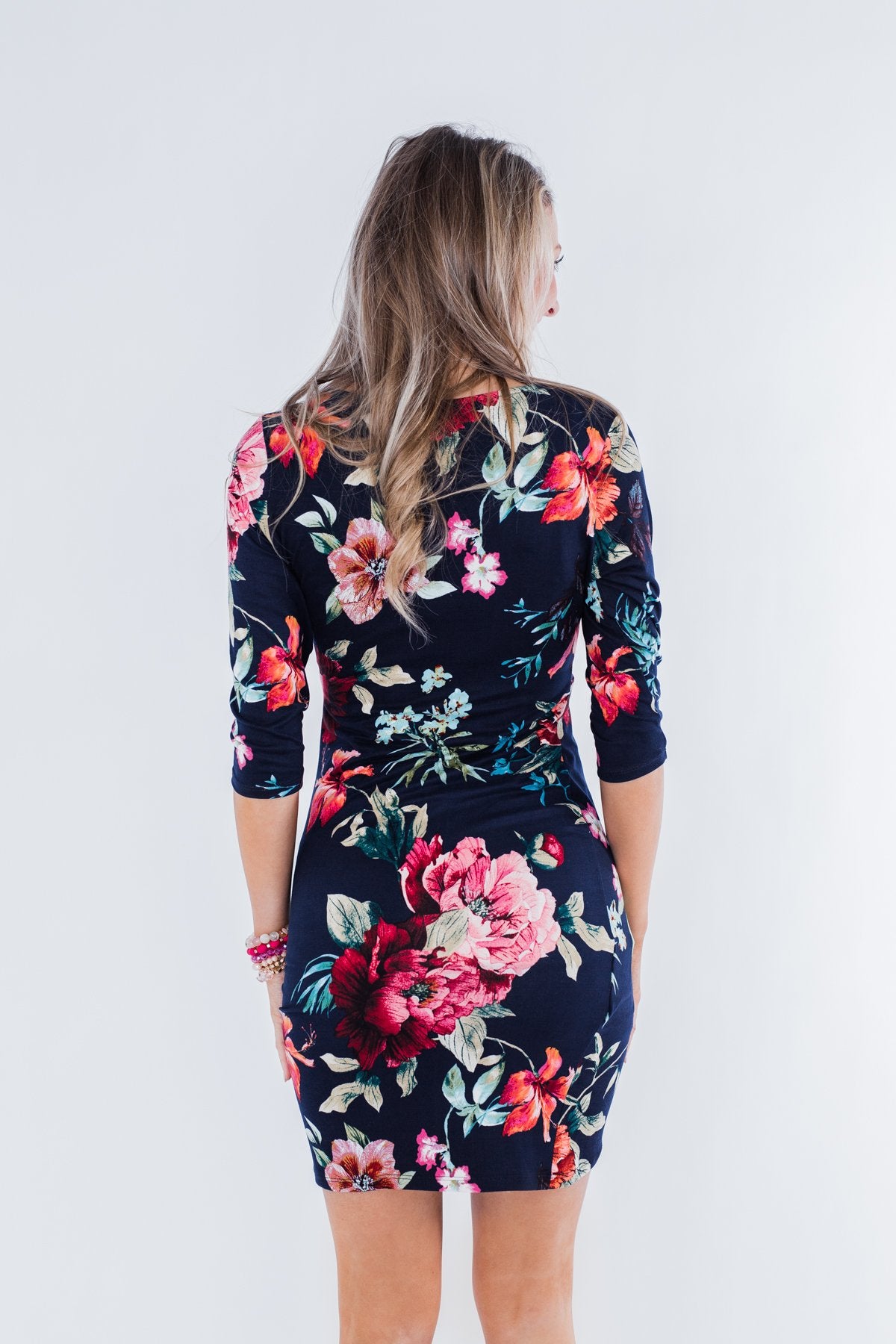 Captivating In Floral Dress- Navy