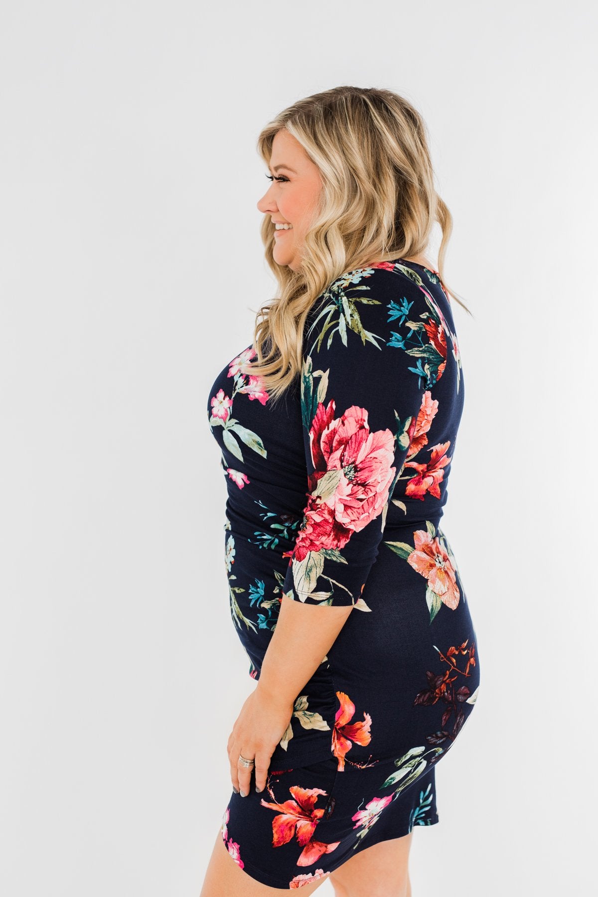 Captivating In Floral Dress- Navy