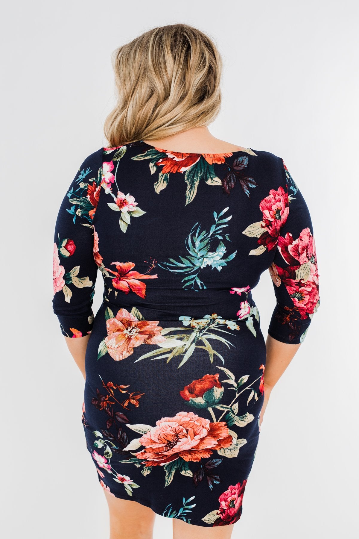 Captivating In Floral Dress- Navy