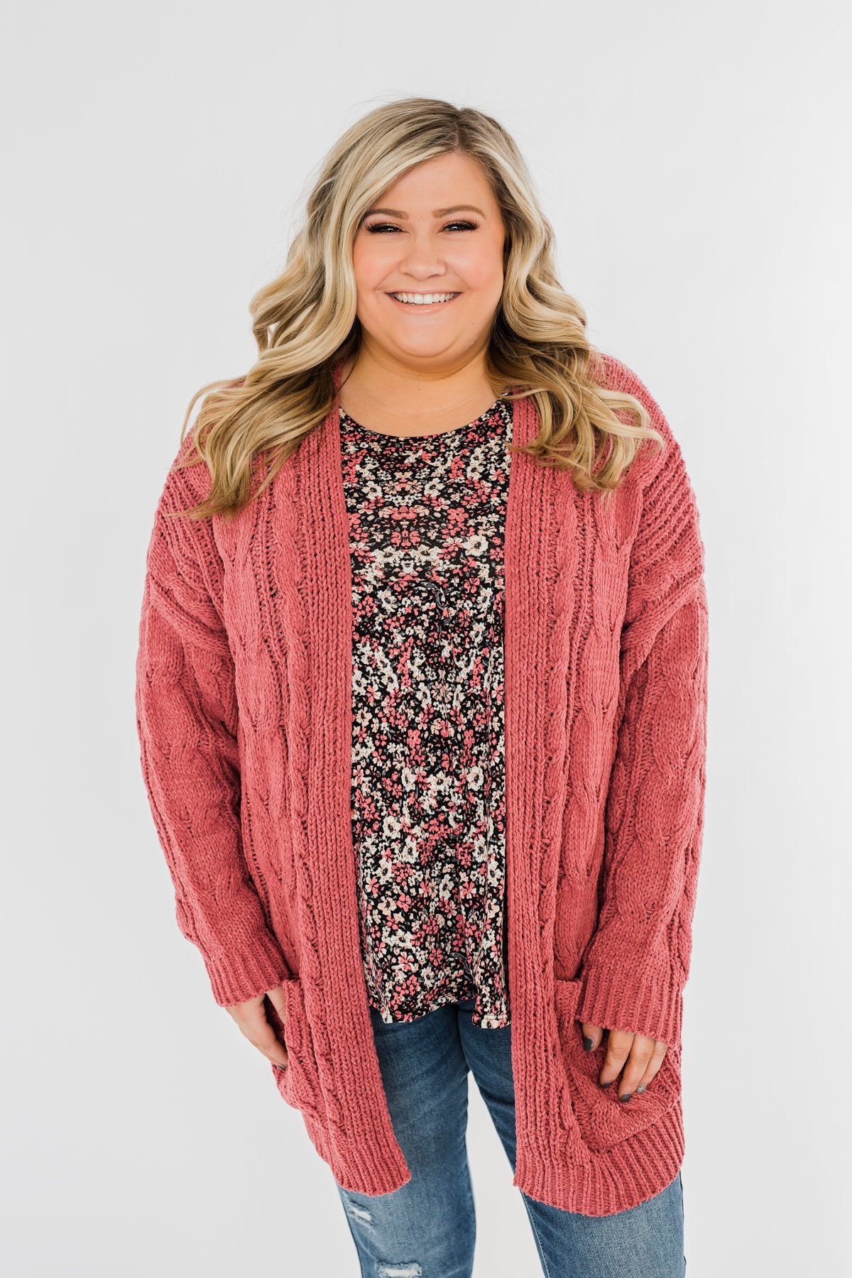 Warm & Cozy Chunky Cardigan- Deep Mauve Pink