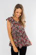 Chase Your Dreams Floral Ruffle Top- Black & Pink