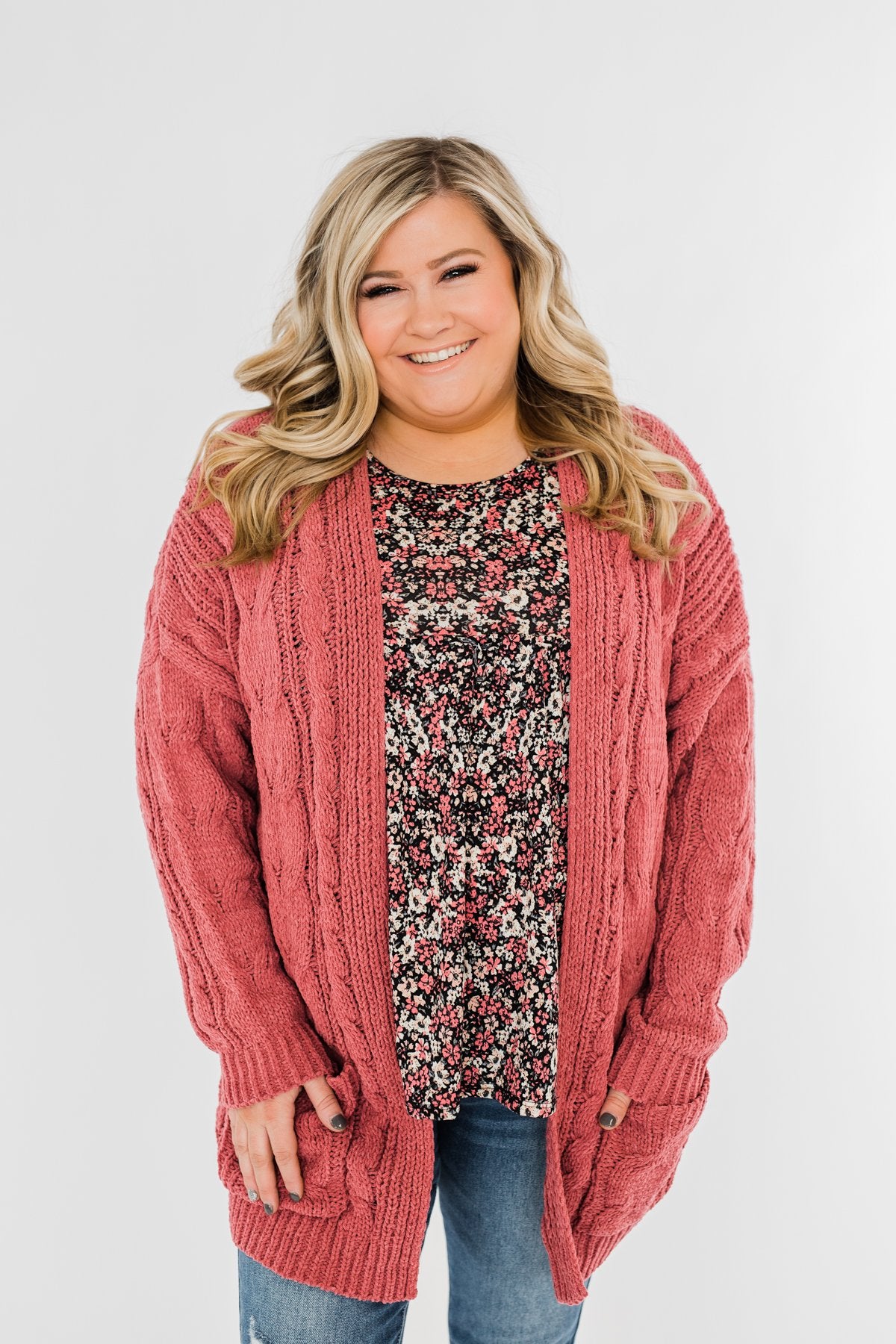 Warm & Cozy Chunky Cardigan- Deep Mauve Pink