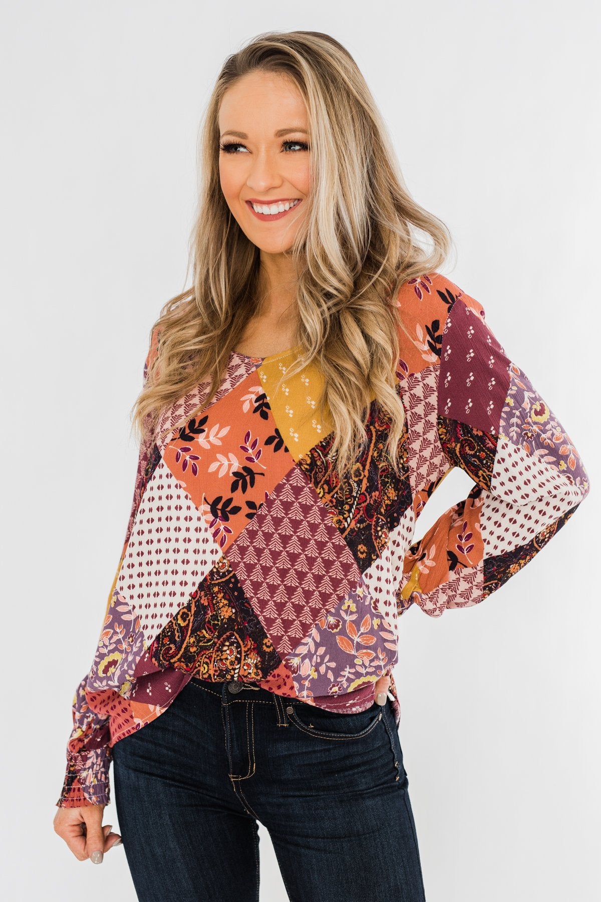 Stay Forever Printed Blouse- Purple Tones