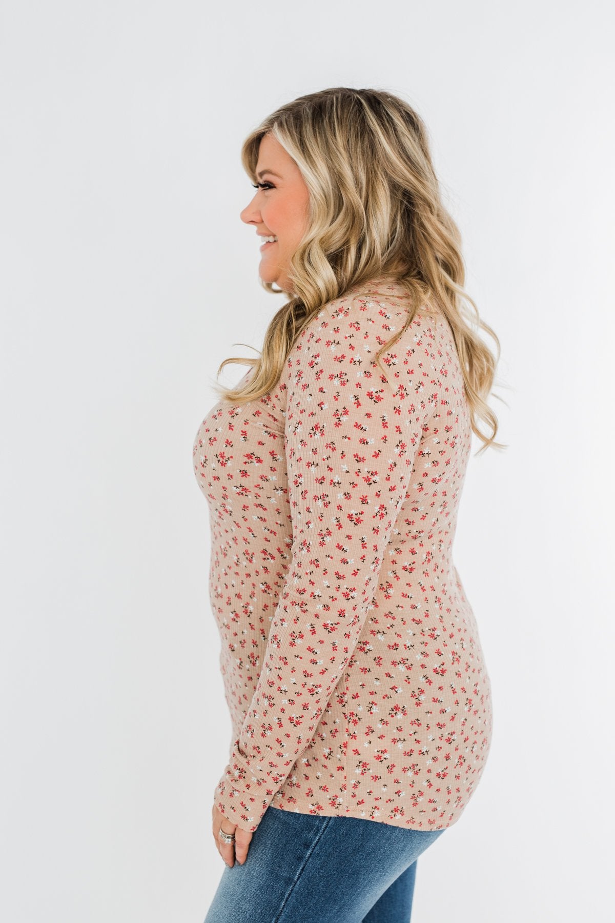 Time To Bloom Floral Henley Top- Taupe