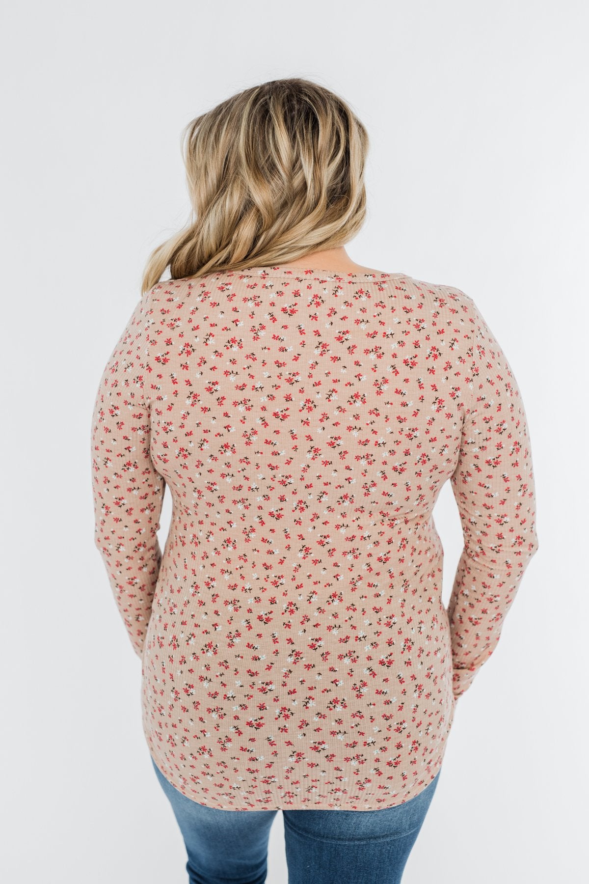 Time To Bloom Floral Henley Top- Taupe