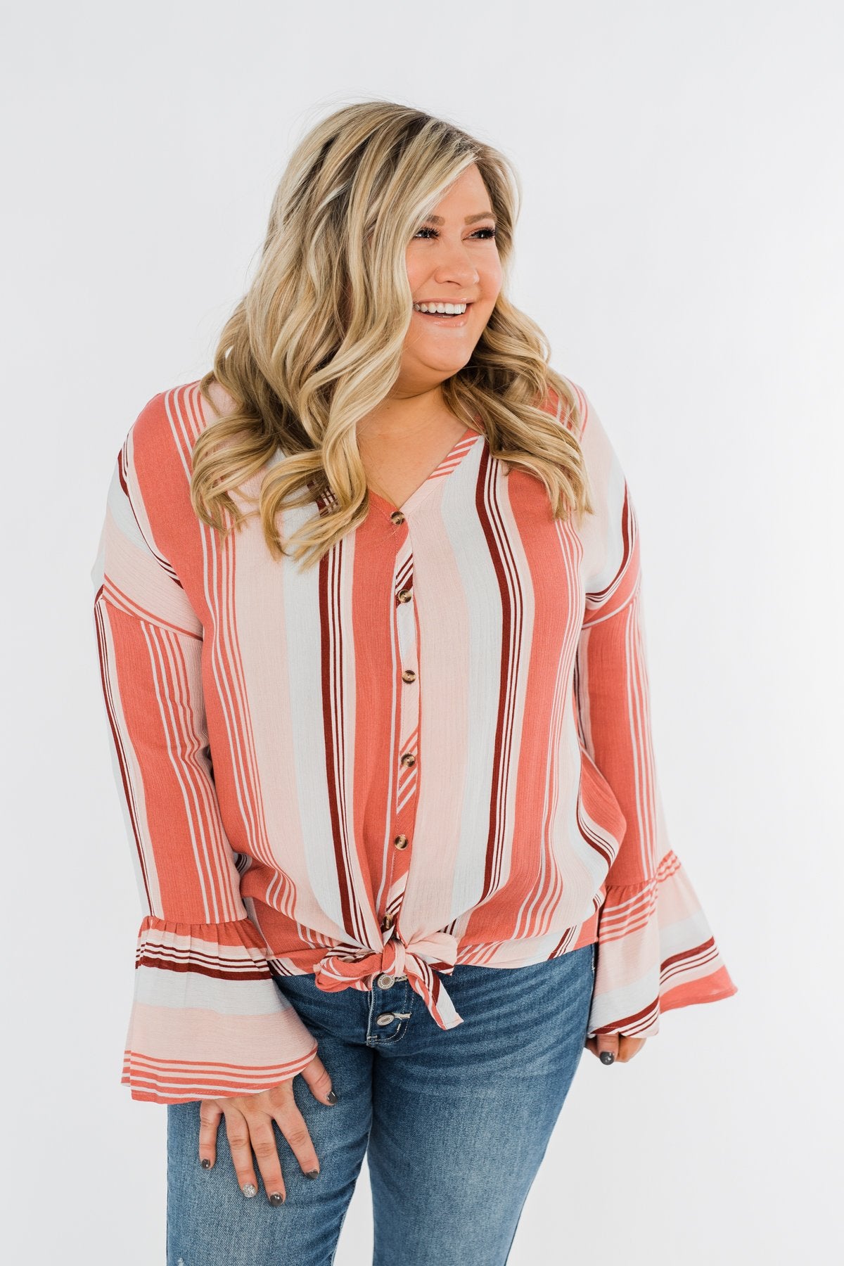 Free Spirit Striped Blouse- Peach Tones