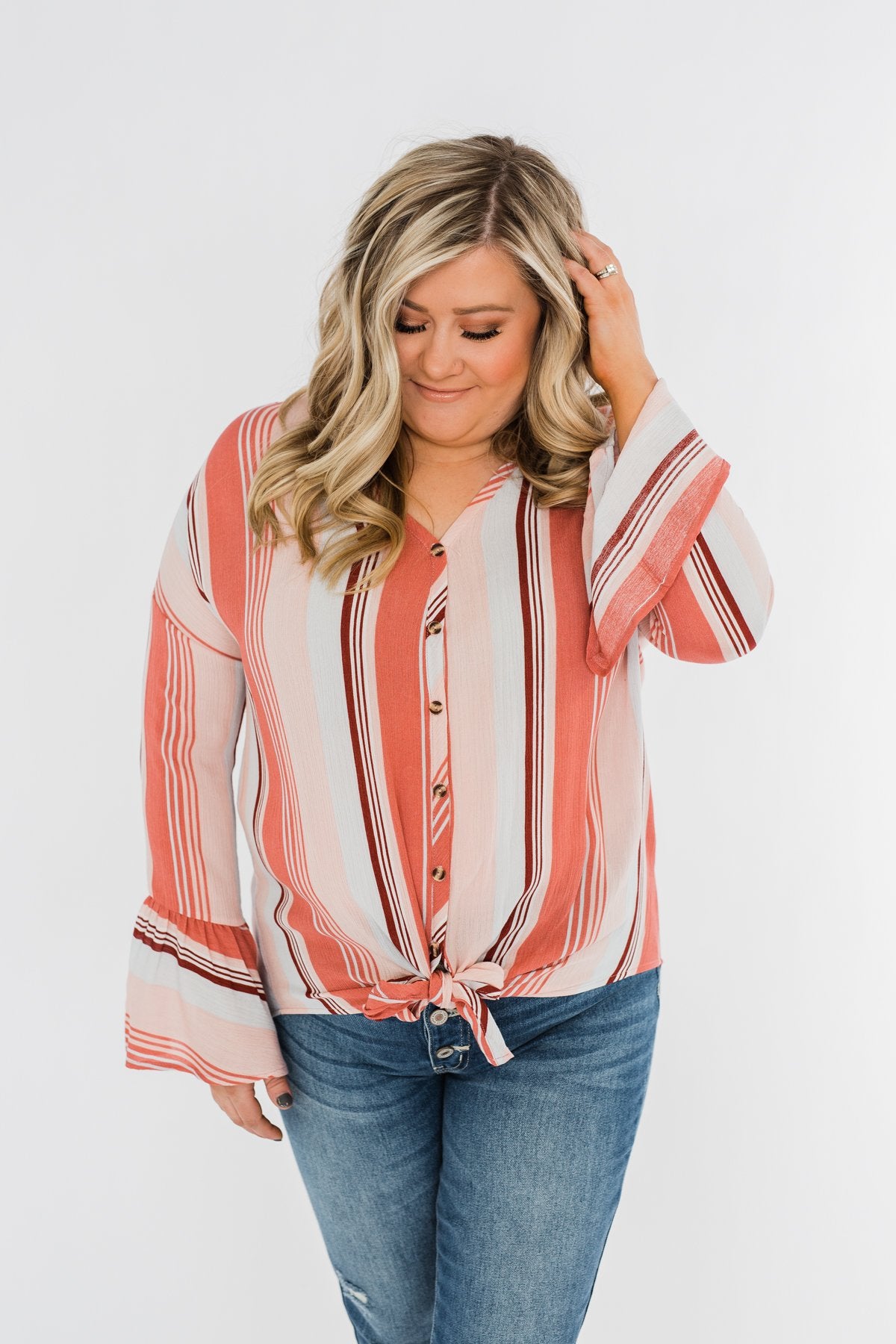 Free Spirit Striped Blouse- Peach Tones