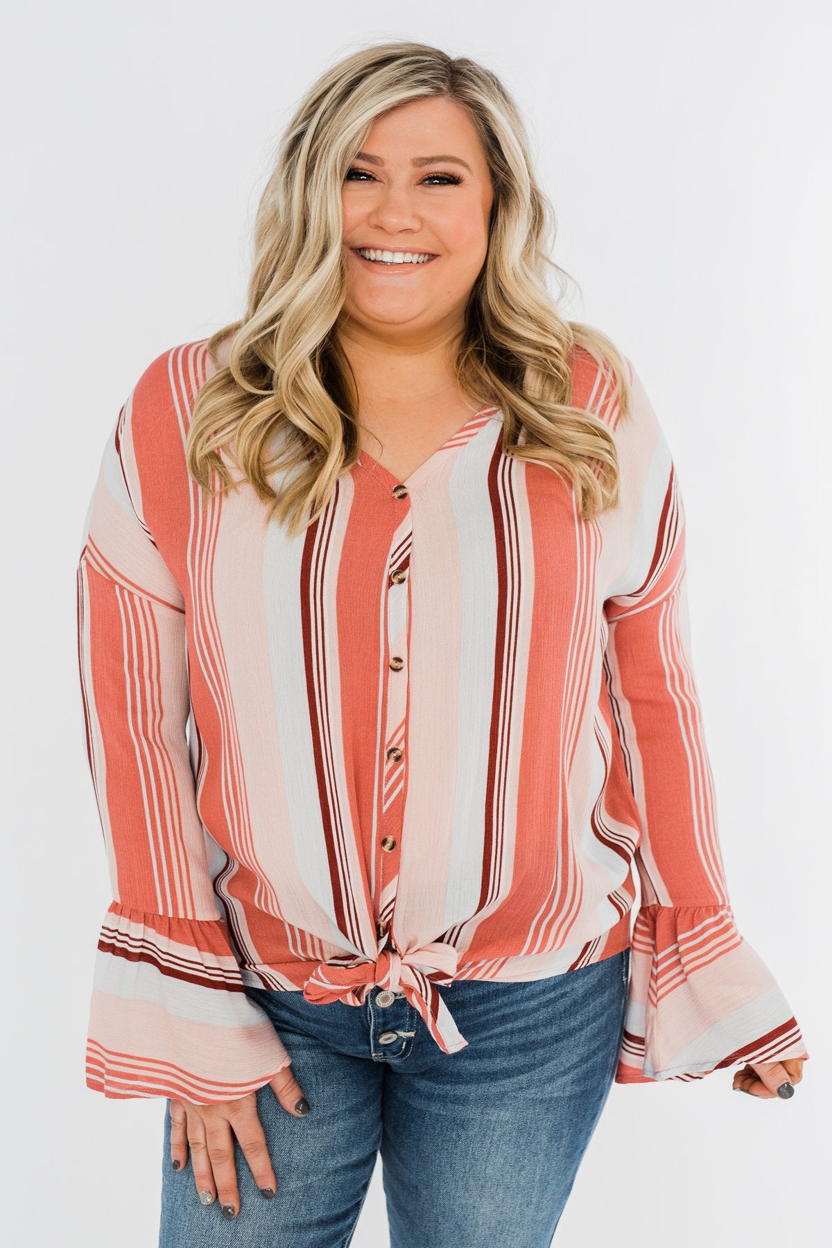 Free Spirit Striped Blouse- Peach Tones