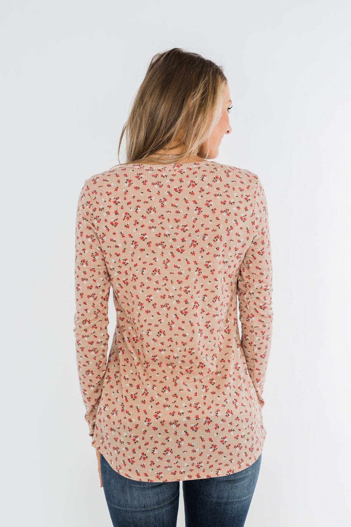 Time To Bloom Floral Henley Top- Taupe