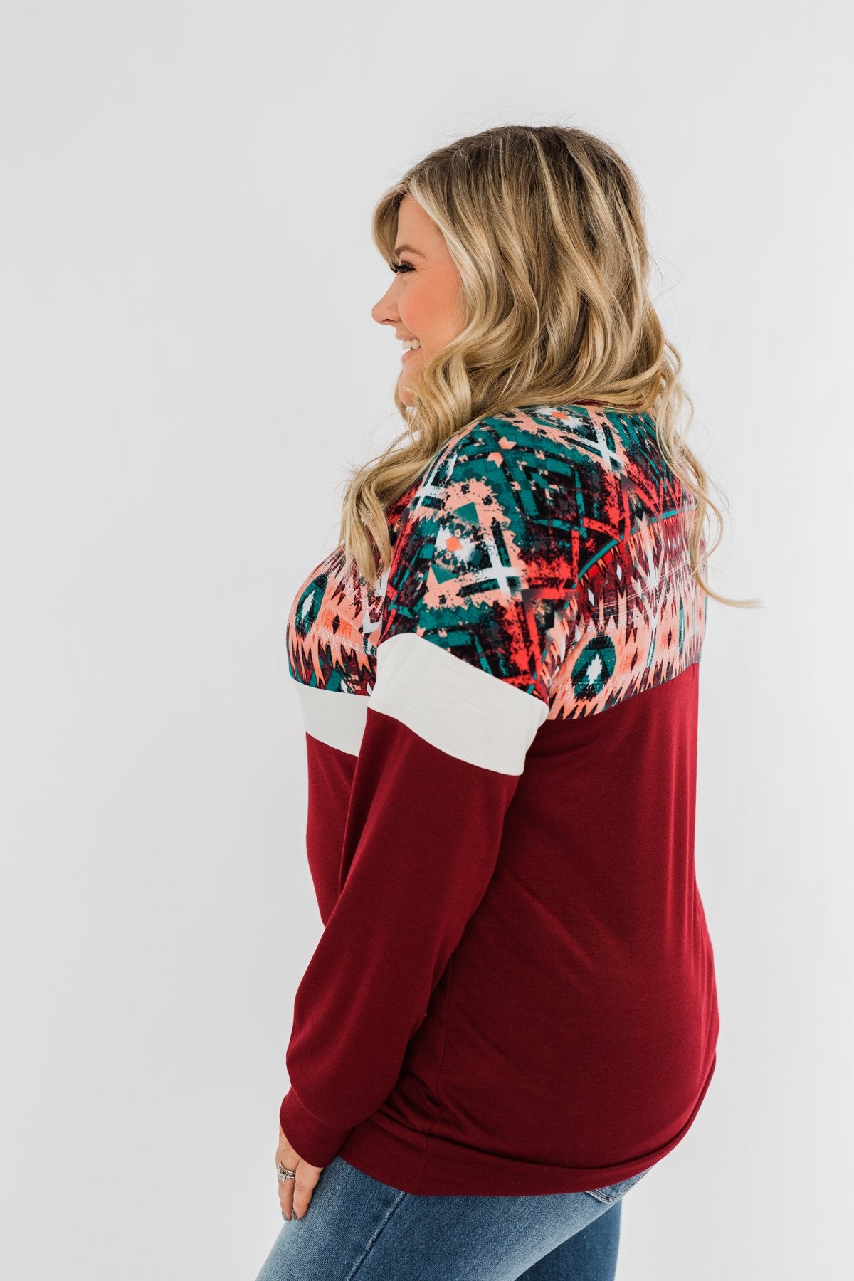 Make Your Day Aztec Pullover Top- Maroon