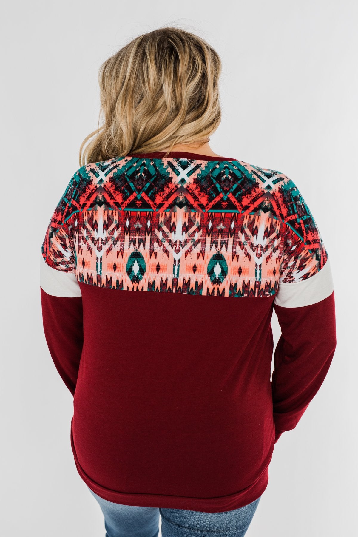 Make Your Day Aztec Pullover Top- Maroon