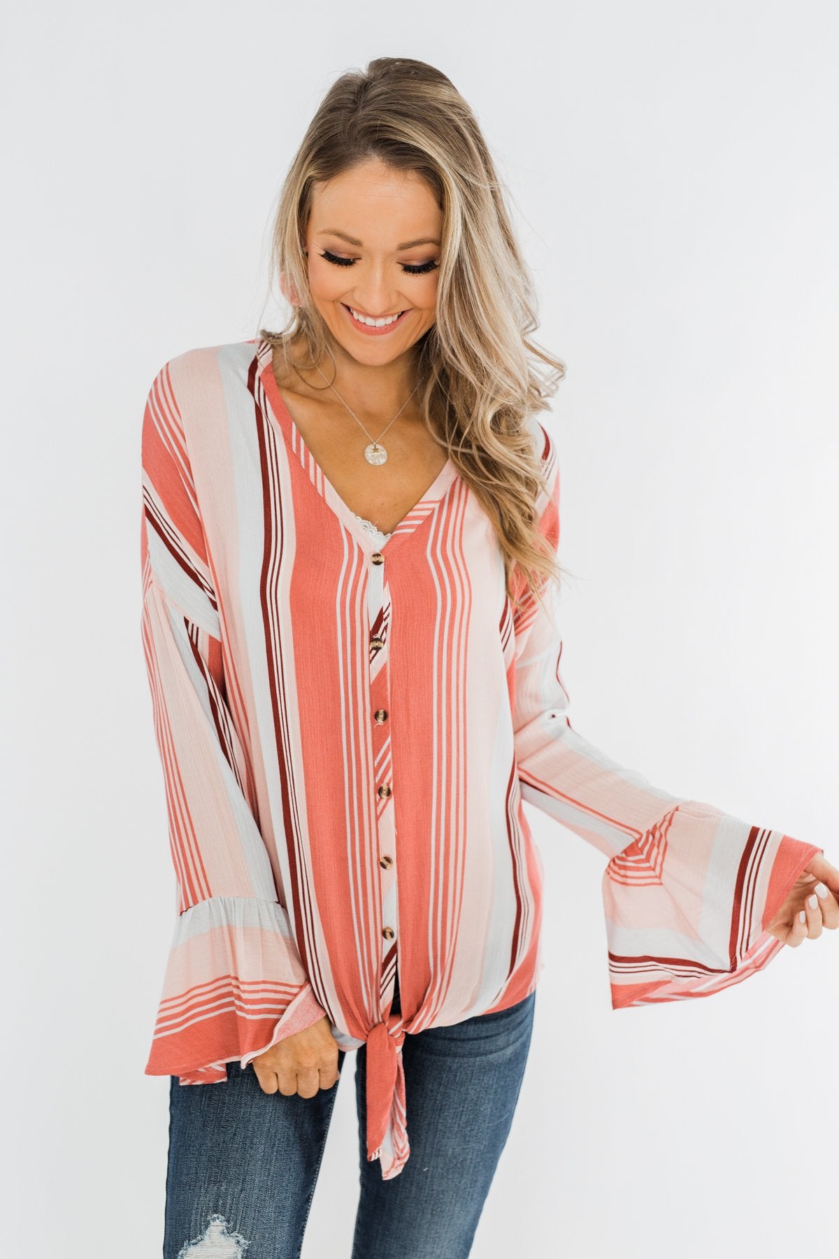 Free Spirit Striped Blouse- Peach Tones