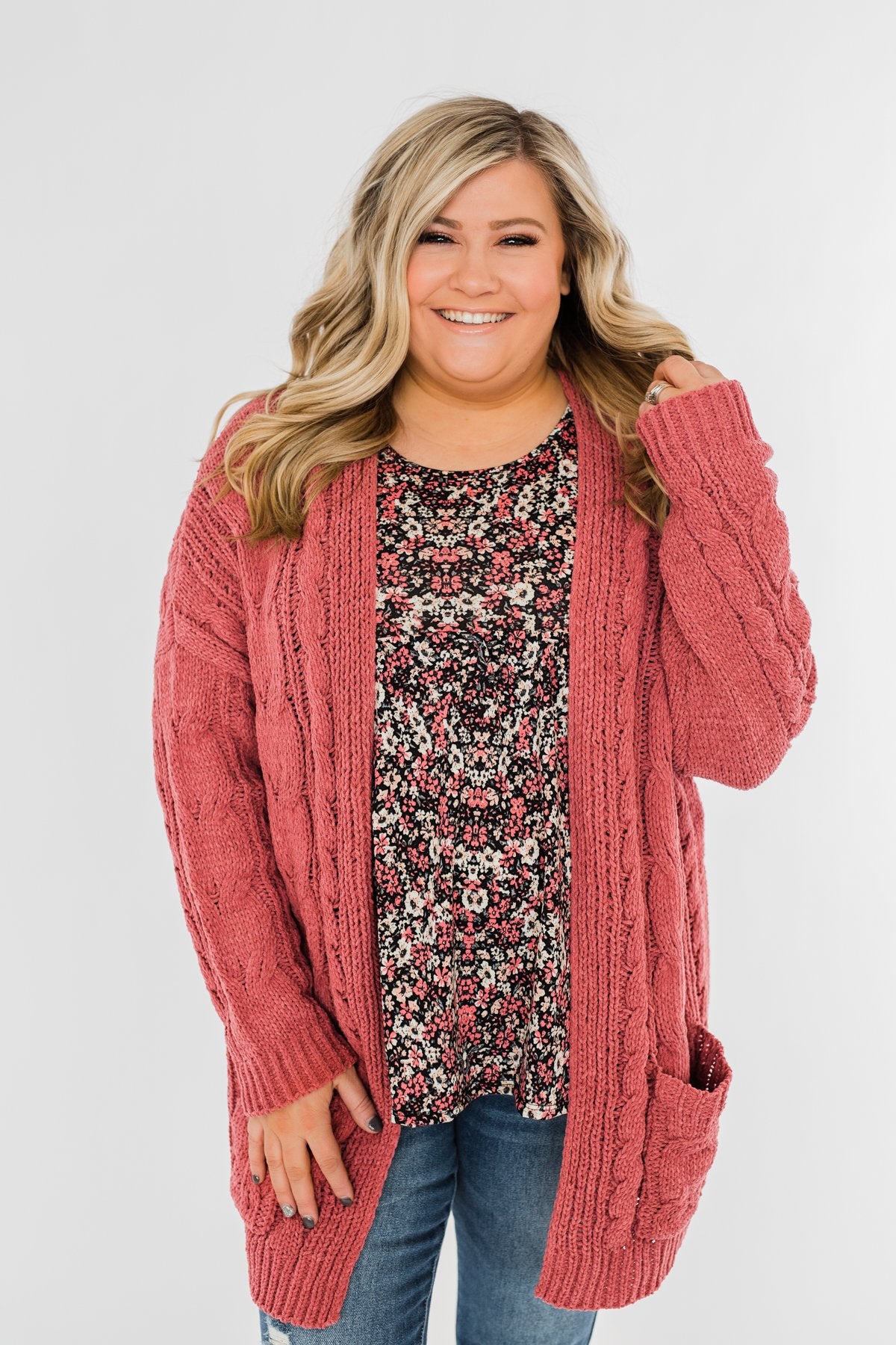 Warm & Cozy Chunky Cardigan- Deep Mauve Pink