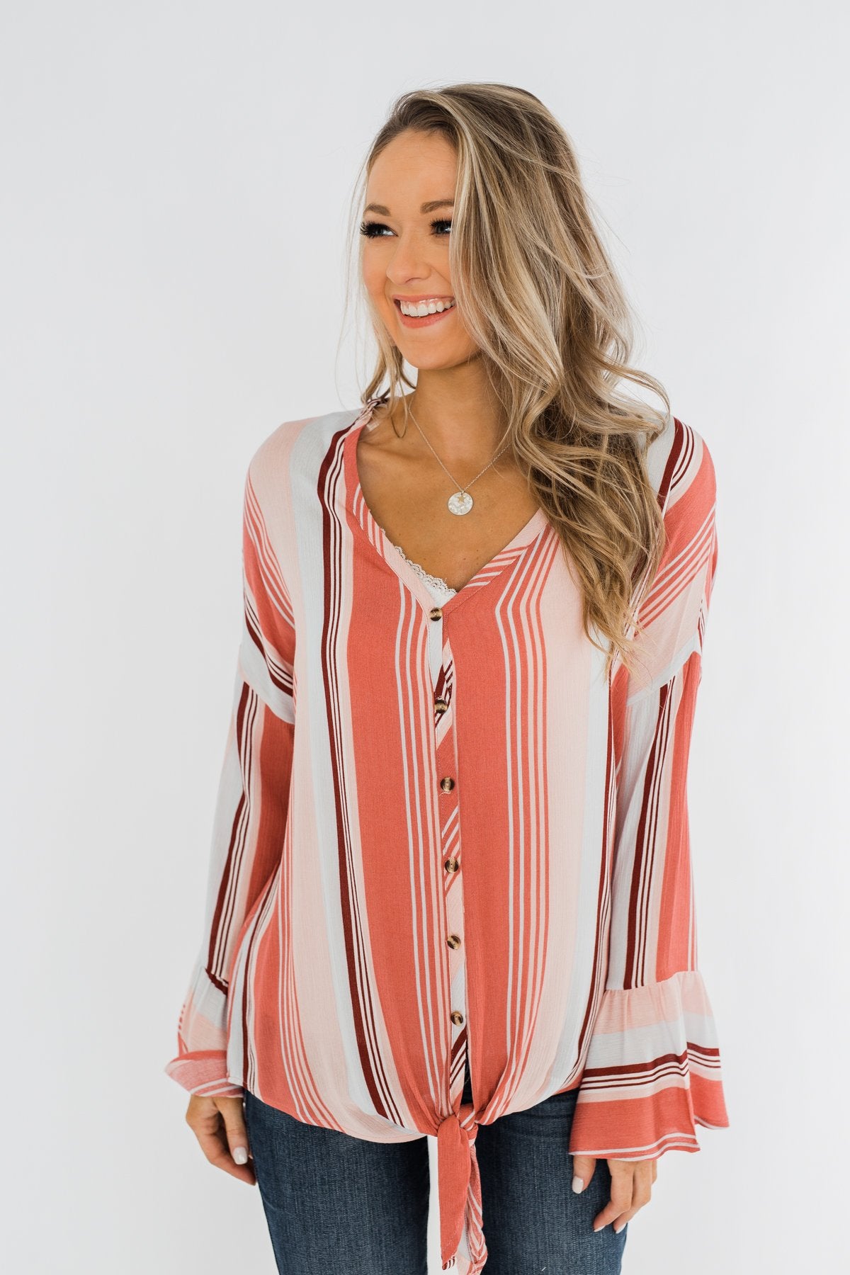 Free Spirit Striped Blouse- Peach Tones