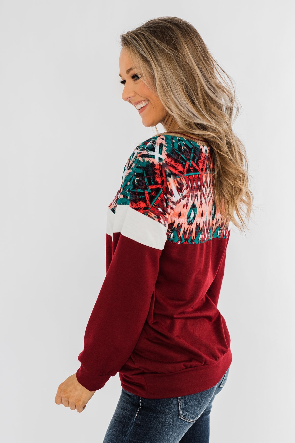 Make Your Day Aztec Pullover Top- Maroon