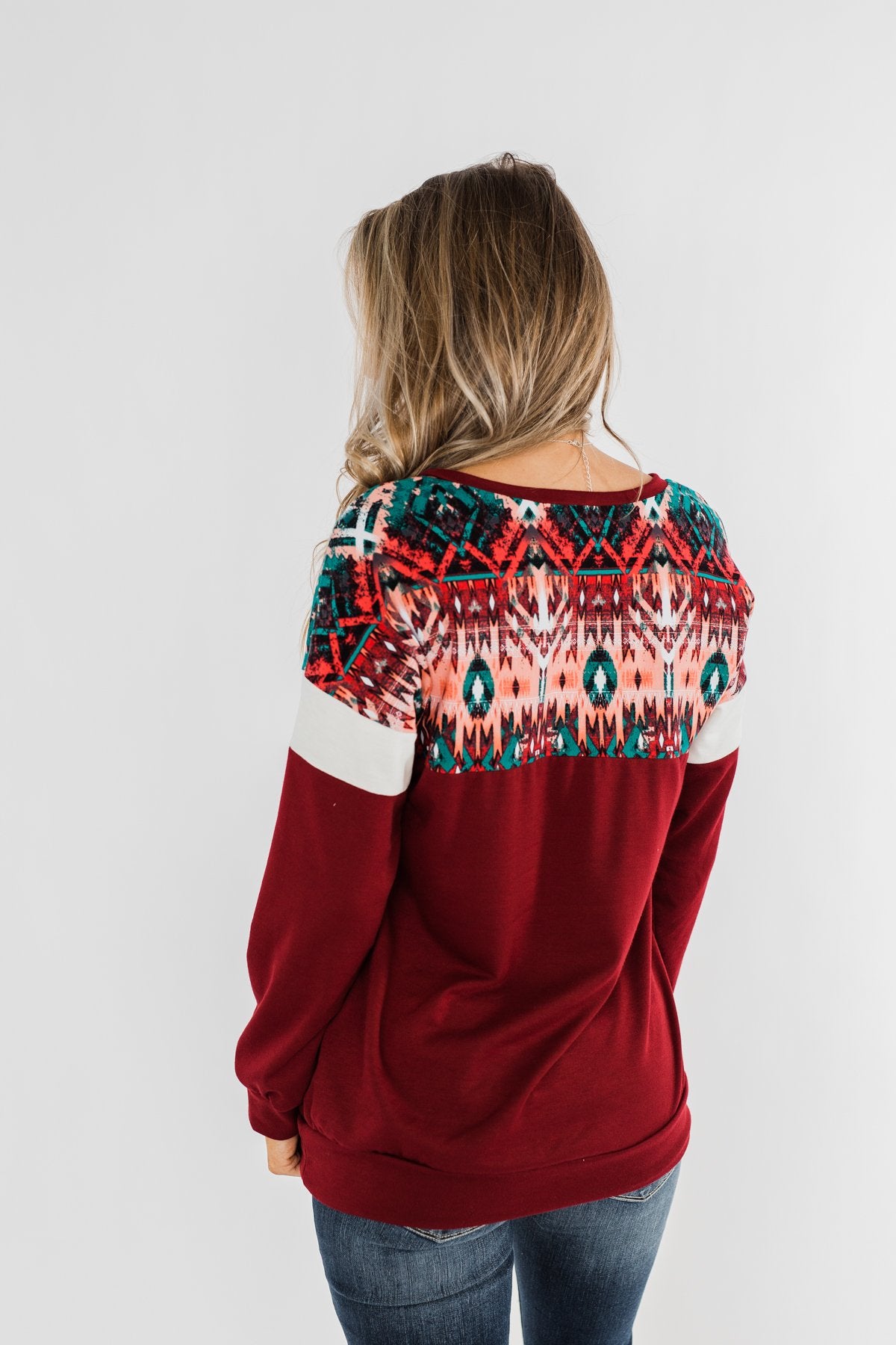 Make Your Day Aztec Pullover Top- Maroon