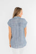 Make Living Fun Striped Button Top- Denim Blue