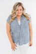 Make Living Fun Striped Button Top- Denim Blue