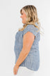 Make Living Fun Striped Button Top- Denim Blue