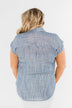 Make Living Fun Striped Button Top- Denim Blue