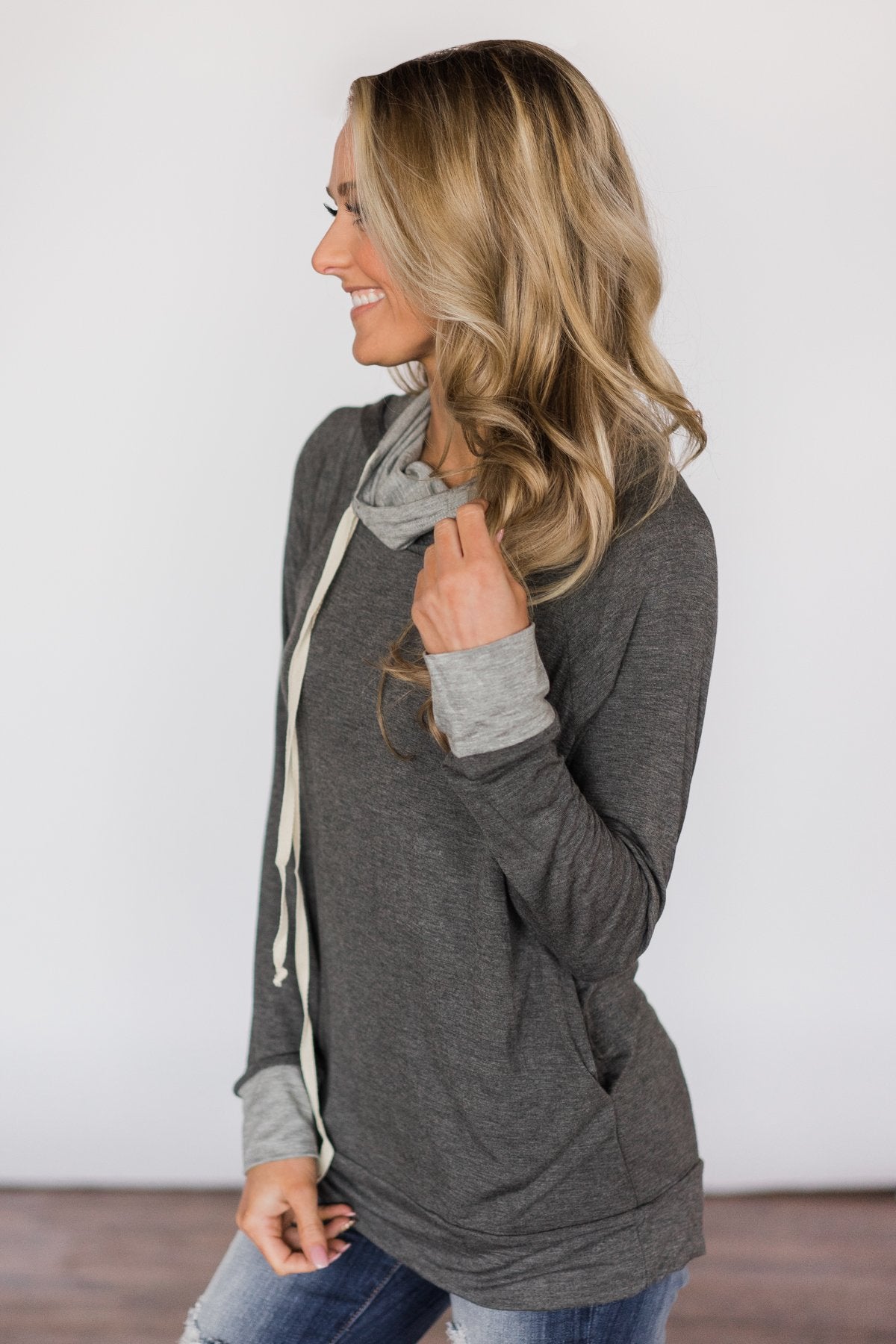 The Only One I Want Charcoal Cowl Neck Top