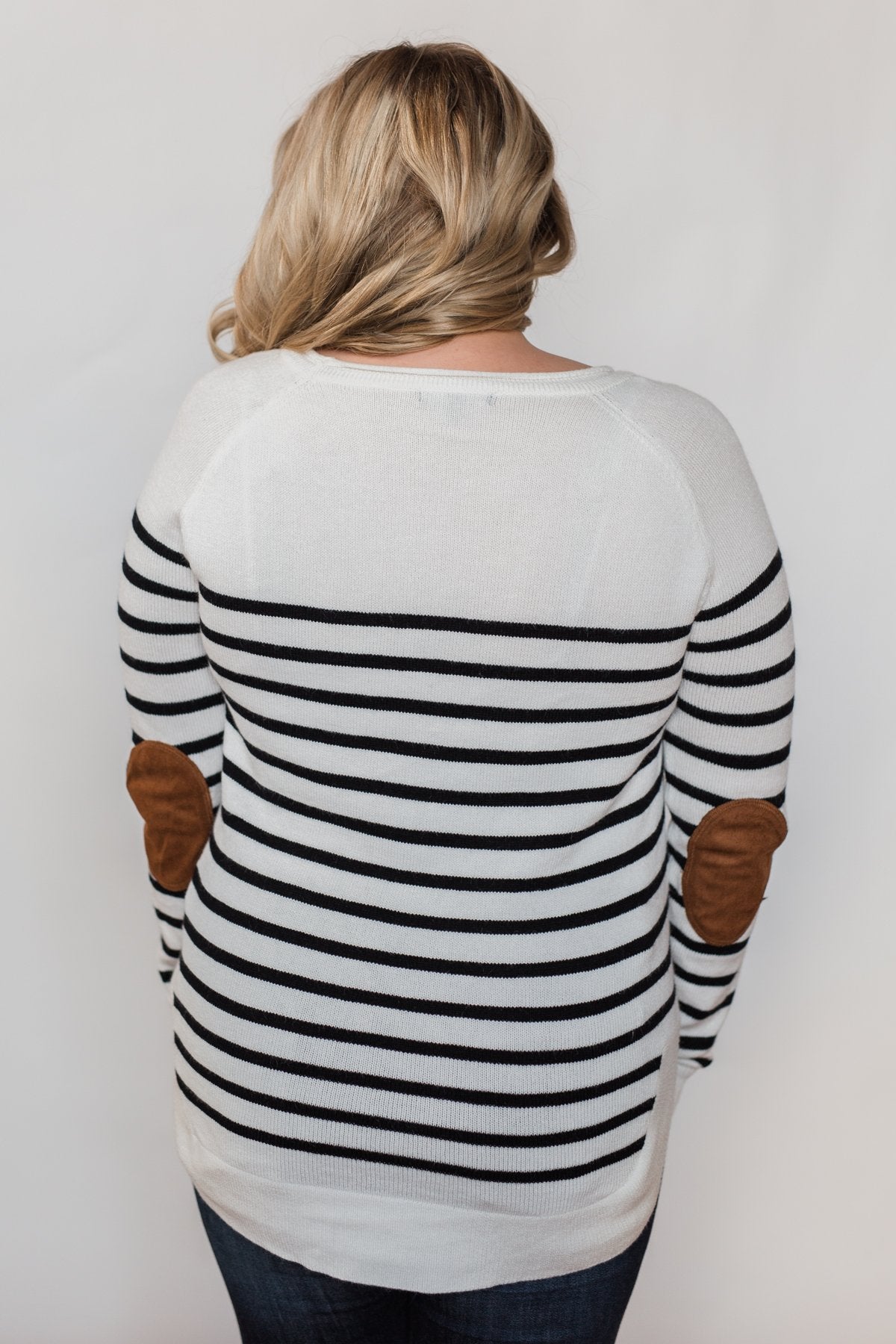 Cozy in Stripes Elbow Patch Sweater - Black & White – The Pulse Boutique