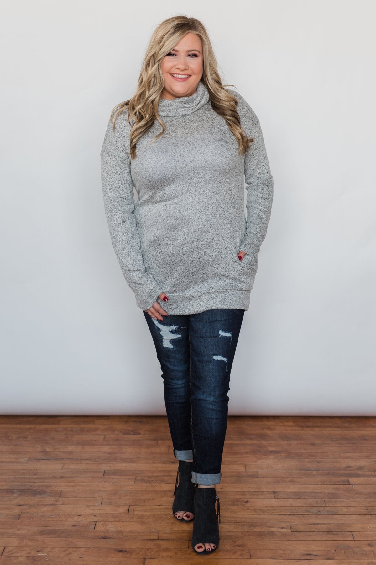 Bad At Love Cowl Neck Top- Heather Grey