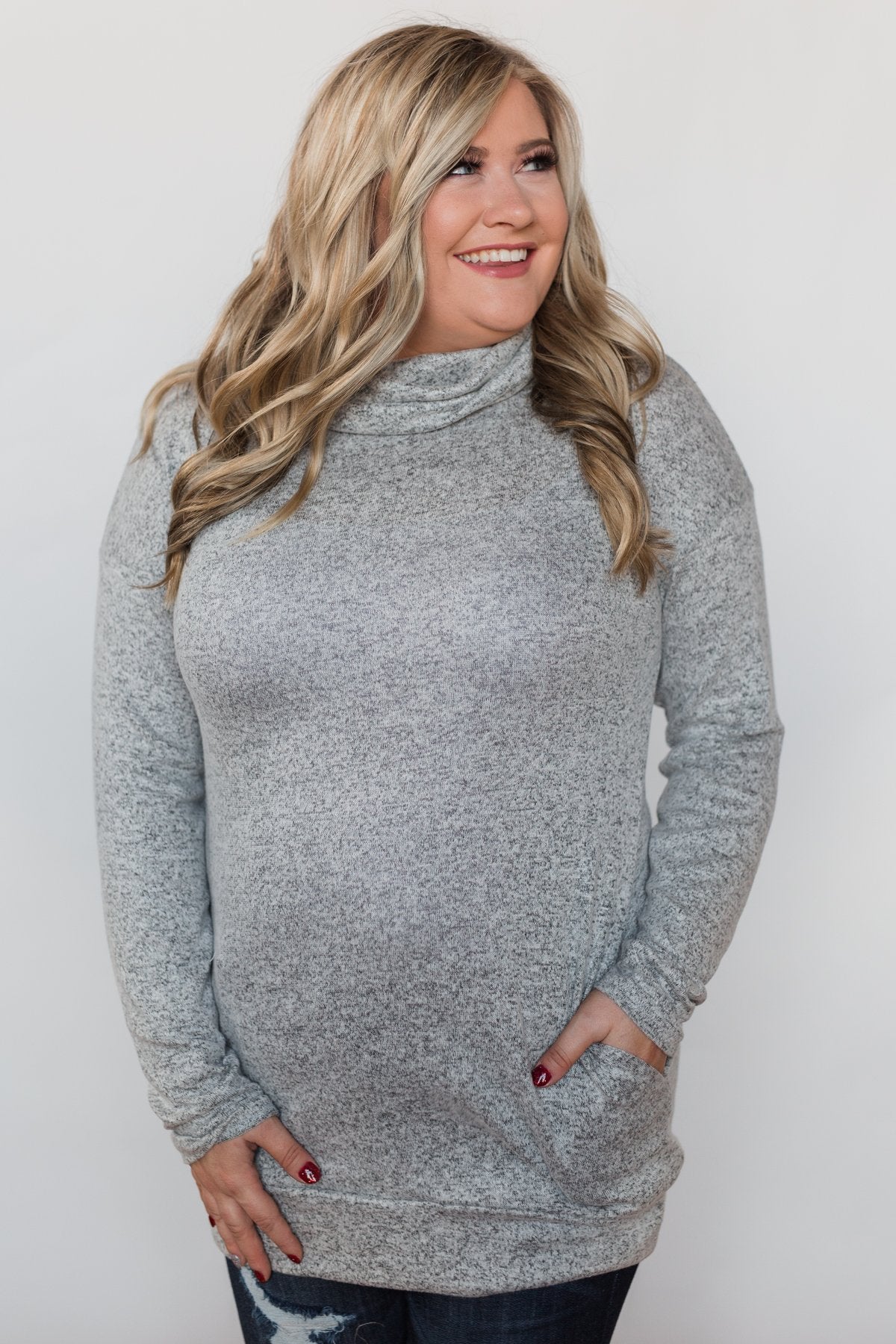 Bad At Love Cowl Neck Top- Heather Grey