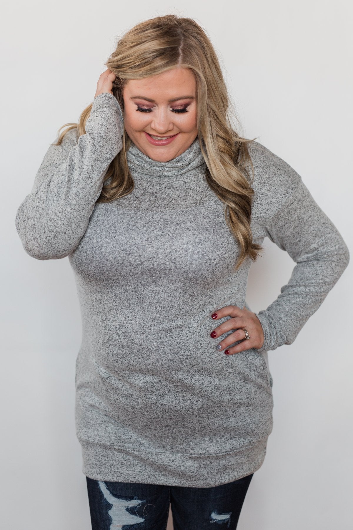 Bad At Love Cowl Neck Top- Heather Grey