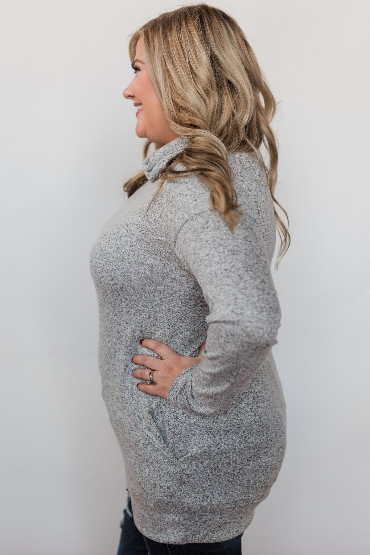Bad At Love Cowl Neck Top- Heather Grey