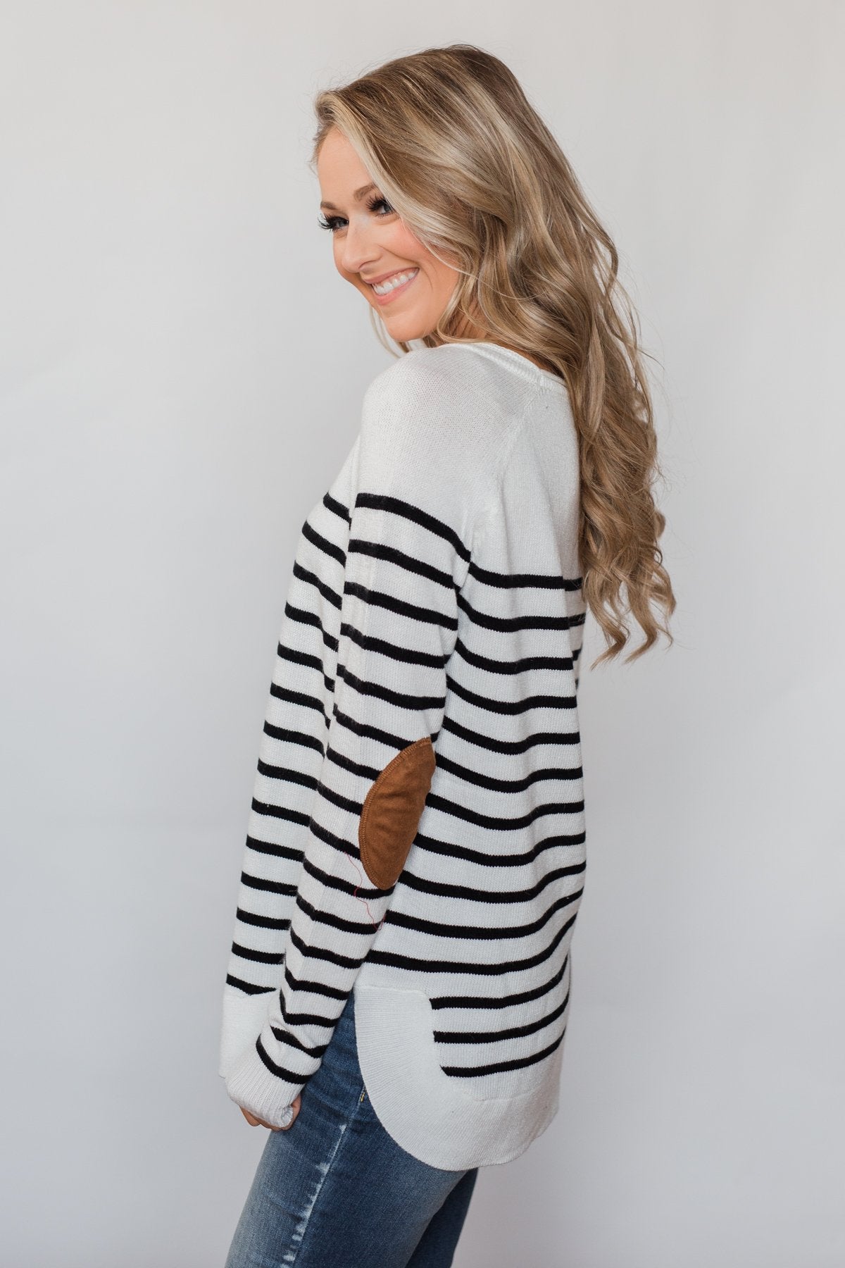 Striped sweater hotsell with elbow patches