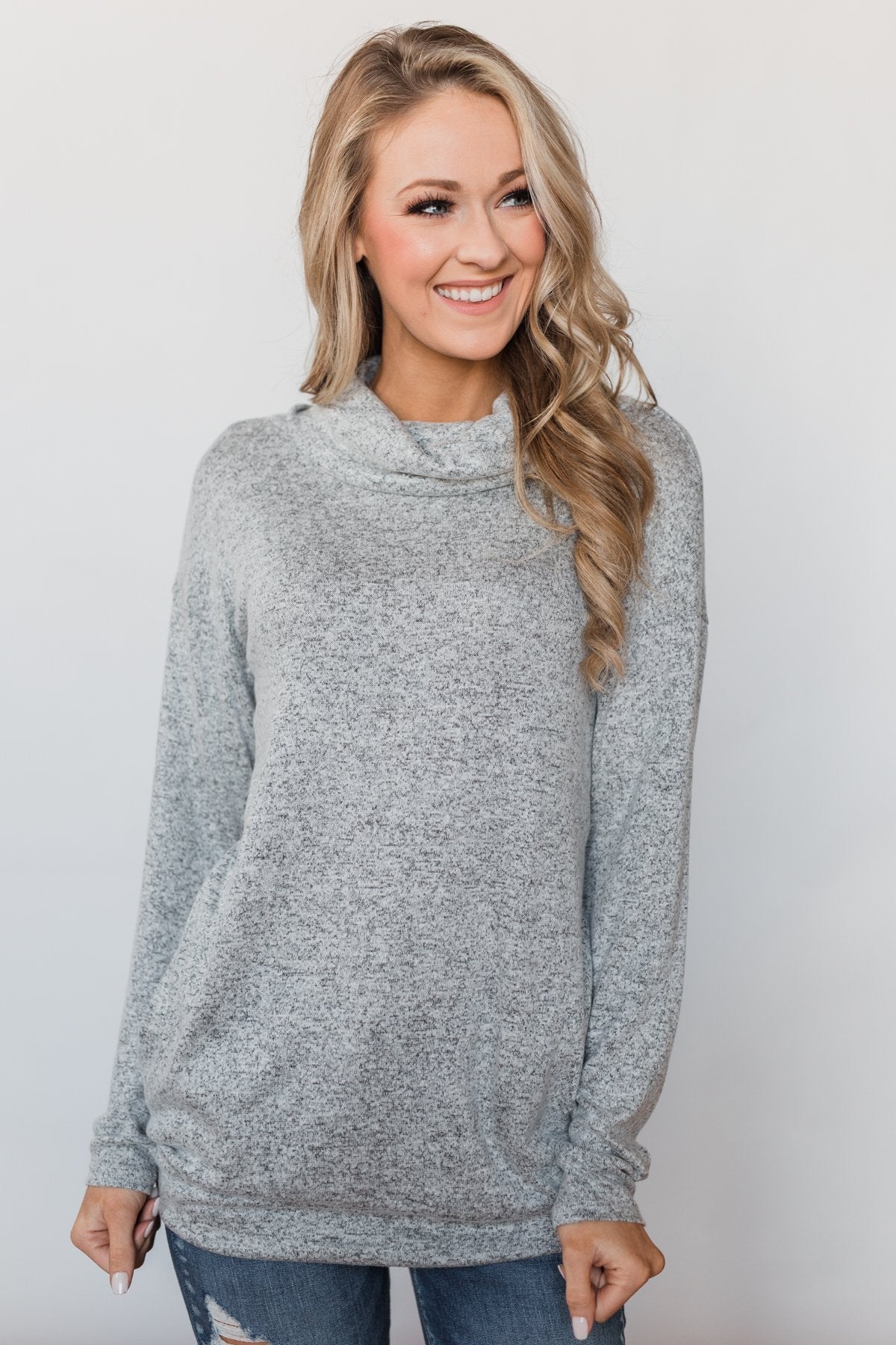 Bad At Love Cowl Neck Top- Heather Grey