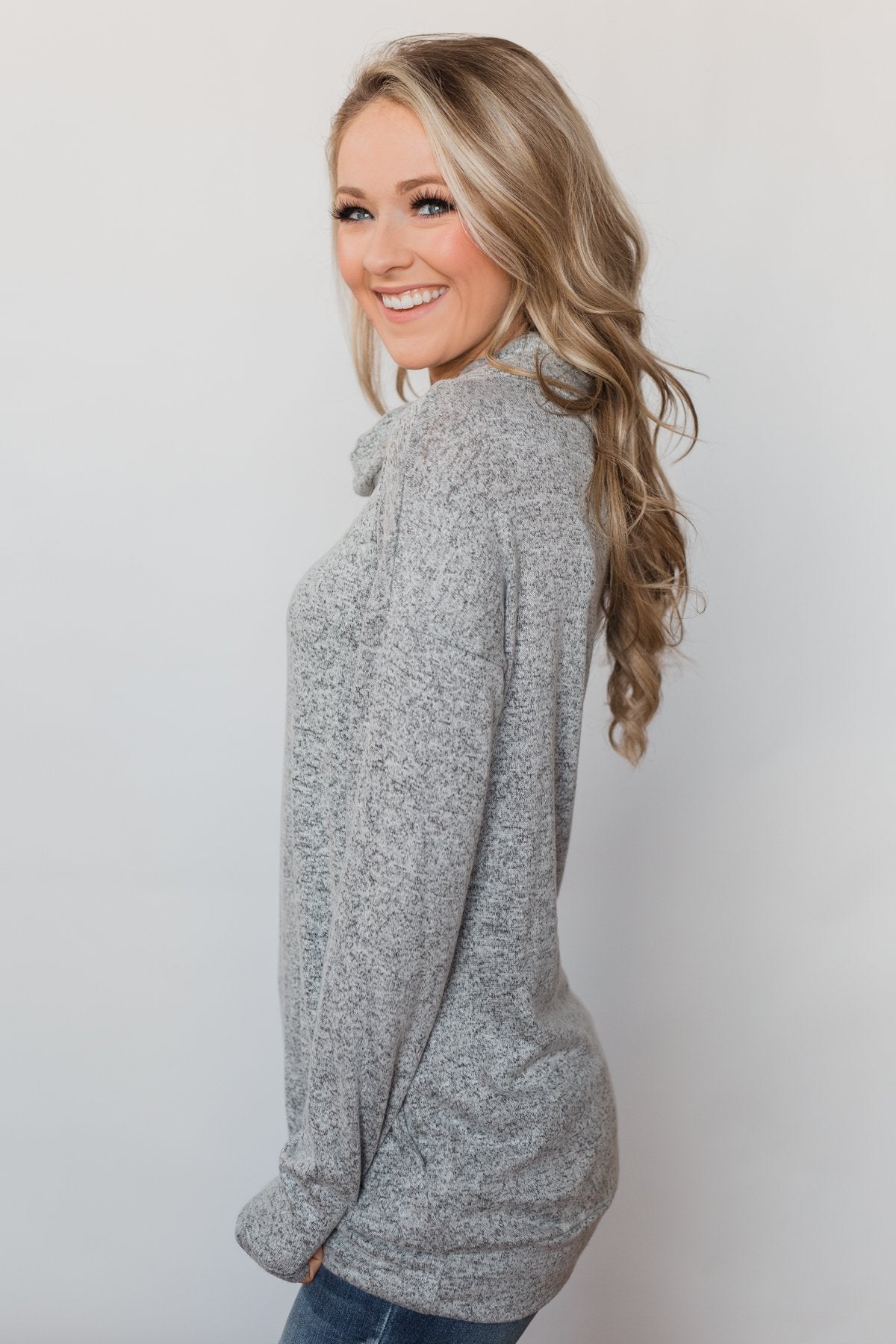 Bad At Love Cowl Neck Top- Heather Grey