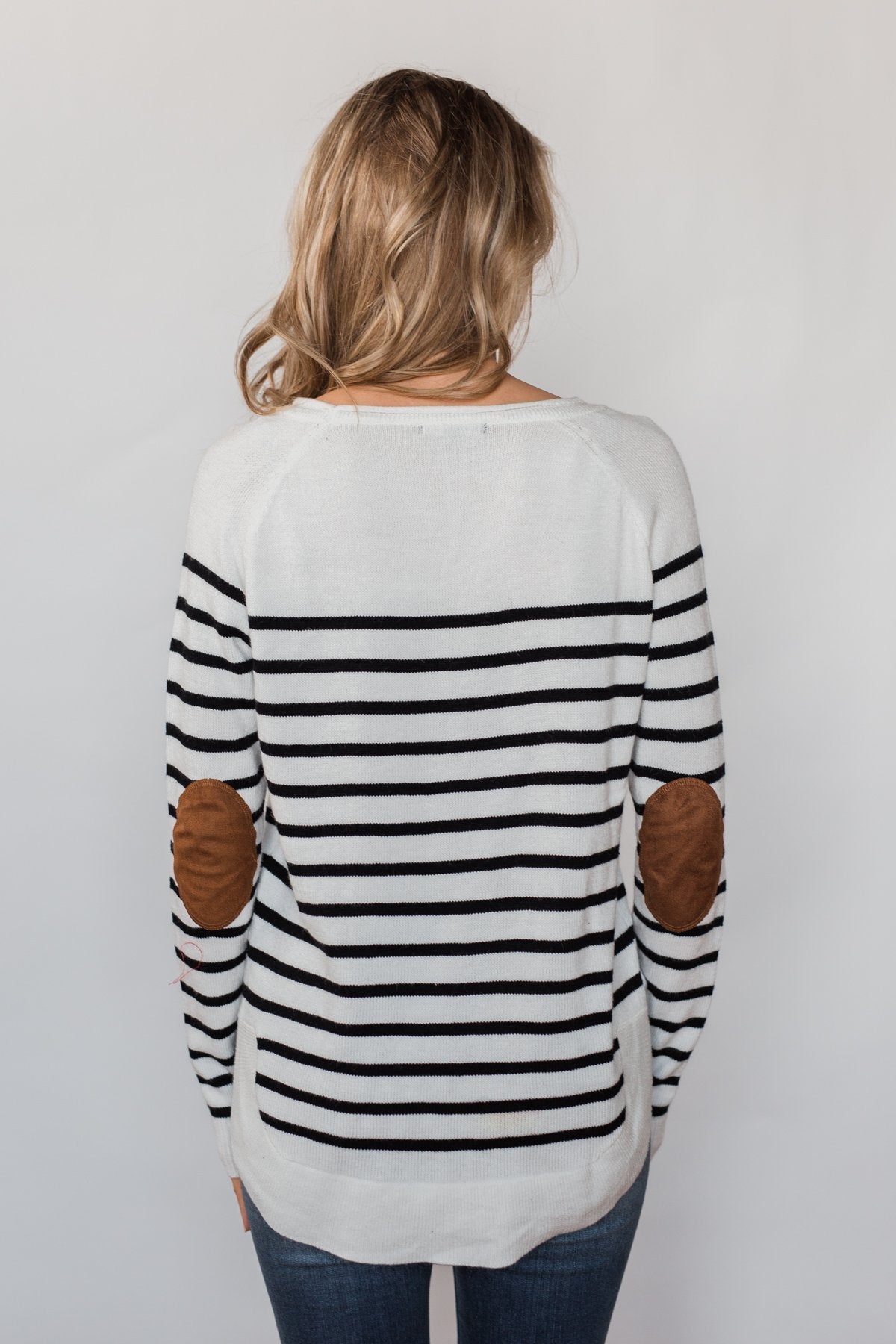 Cozy in Stripes Elbow Patch Sweater - Black & White – The Pulse