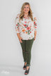 Across The Way Floral 3/4 Sleeve Top- Light Blush