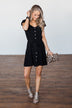 Hit The Town Button Down Dress- Black