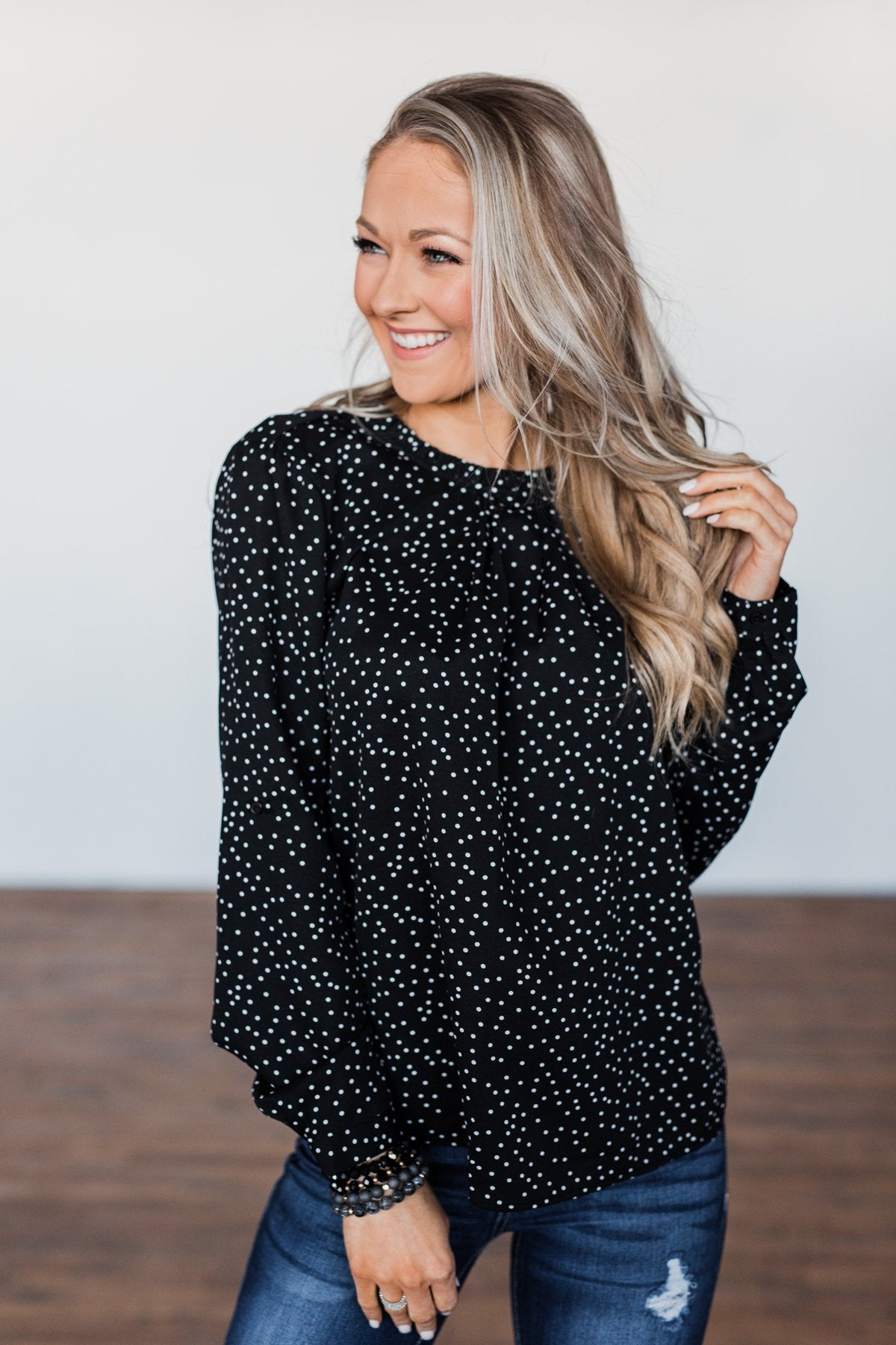 Head Over Heels Polka Dot Blouse- Black