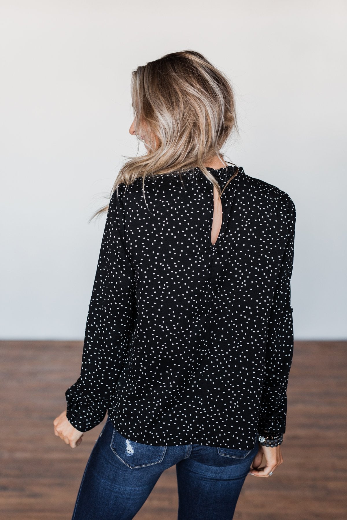Head Over Heels Polka Dot Blouse- Black