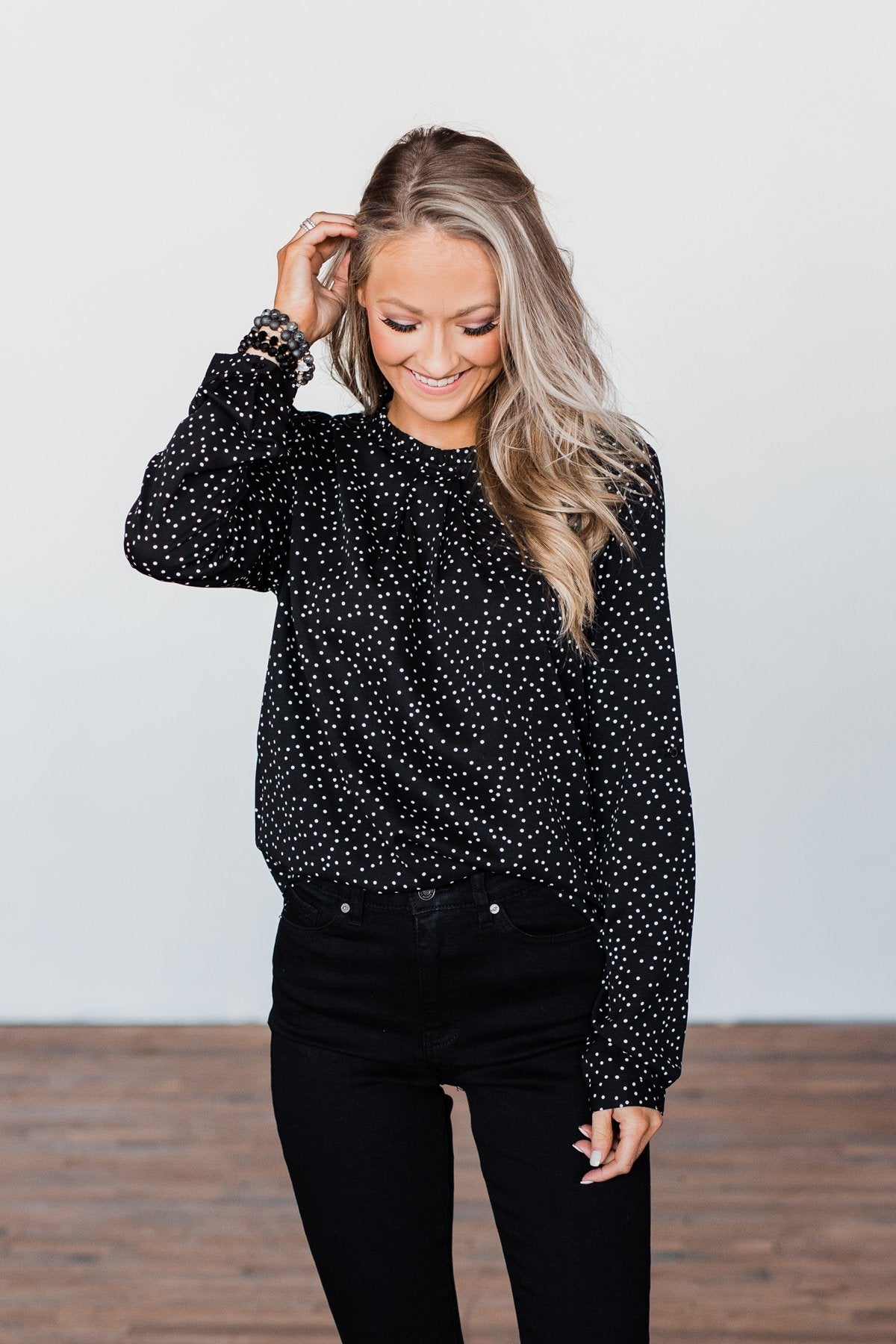 Head Over Heels Polka Dot Blouse- Black