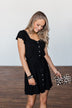 Hit The Town Button Down Dress- Black