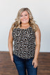 Zipper Henley Tank Top- Neutral Leopard