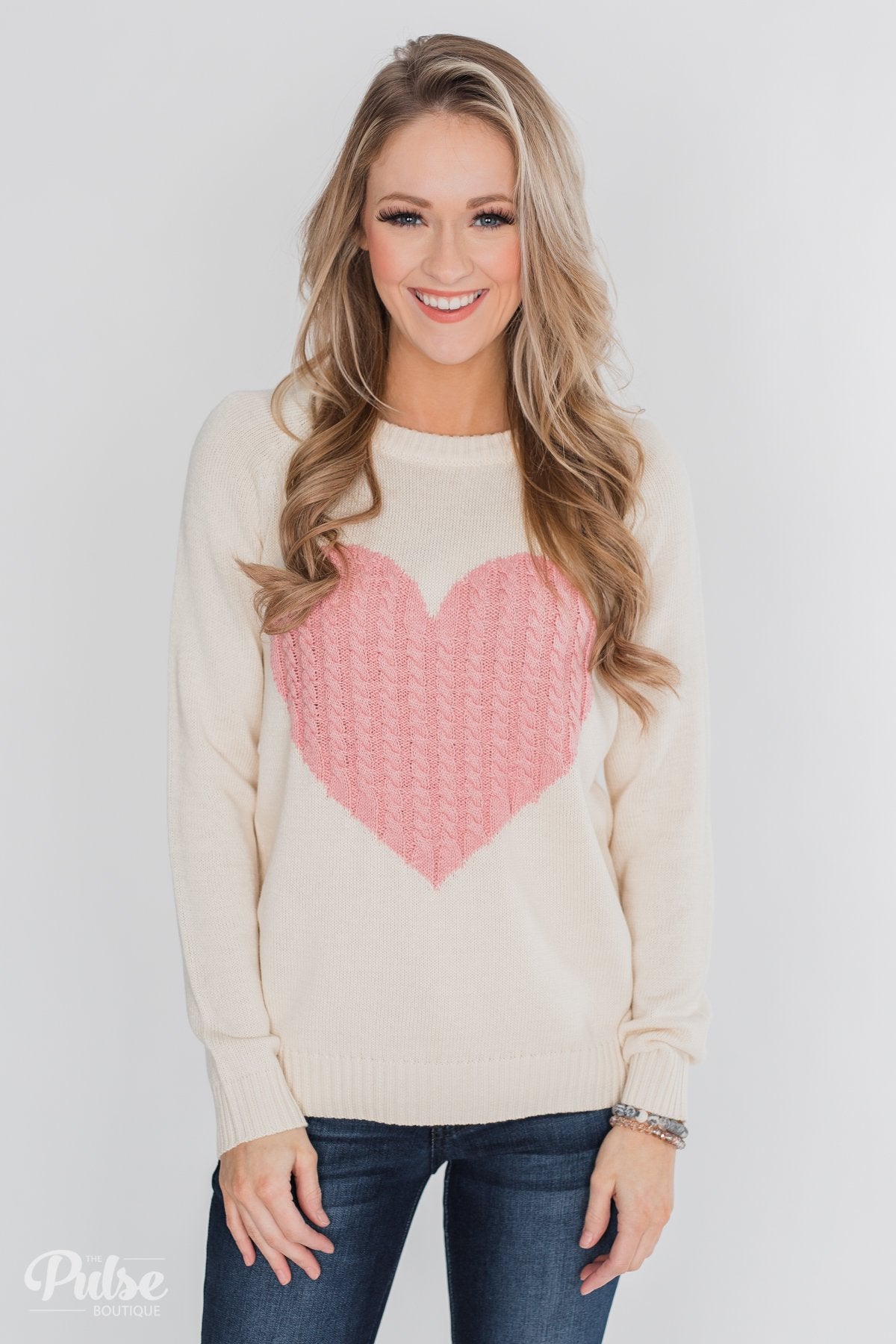Follow Your Heart Knitted Sweater- Cream